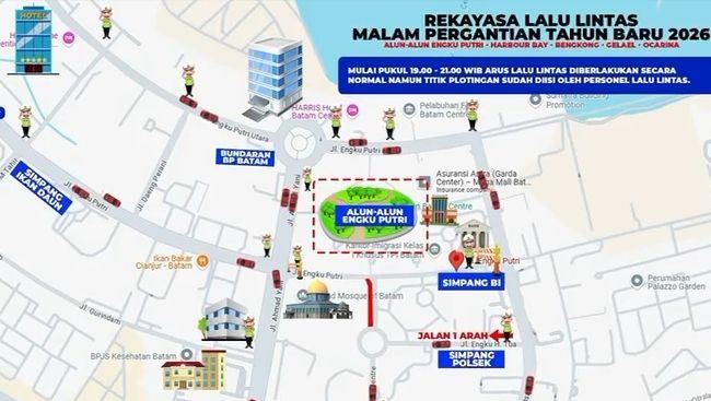 Malam Tahun Baru 2026 di Batam, Polisi Terapkan Rekayasa Lalu Lintas di Sejumlah Titik Ini Malam Tahun Baru 2026, Polisi Tutup dan Alihkan Sejumlah Jalan di Batam