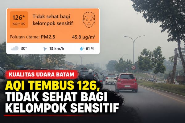 kualitas udara batam pukul 7 pagi Kualitas udara di Kota Batam, Kepulauan Riau, pada Kamis (8/10/2026) pagi masih berada dalam kategori tidak sehat bagi kelompok sensitif.