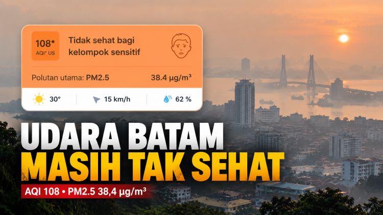 Kualitas Udara Batam 7 Oktober 2026 Tak Sehat, AQI Tembus 108, PM2.5 Capai 38,4 µg/m³