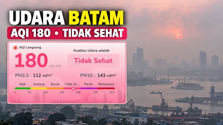 AQI Batam Tembus 180 Pagi Ini, PM2.5 Capai 112 µg/m³, Warga Diminta Waspada Kabut Asap!